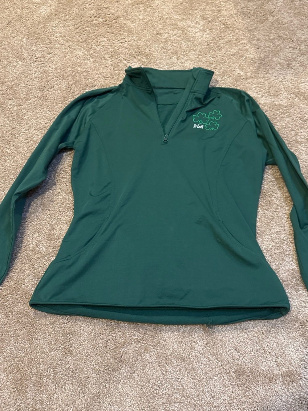 Women's Dark Green Long-Sleeve Swim Cover-Up with Shamrock Detail
